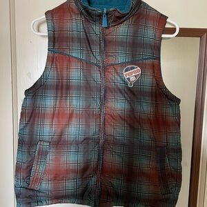 Plaid Puffer Vest with Logo